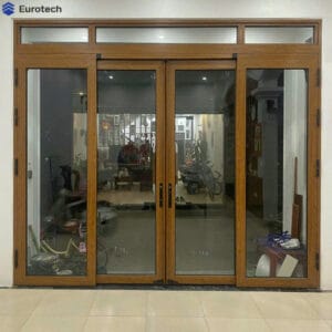 Cửa trượt quay Eurotech hệ nẹp rời Vip loại 4 cánh màu càfê